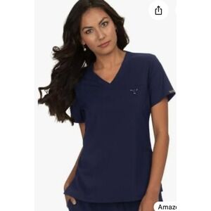 Koi‎ basics new w/tags size xxs women's scrub top navy blue moisture wicking